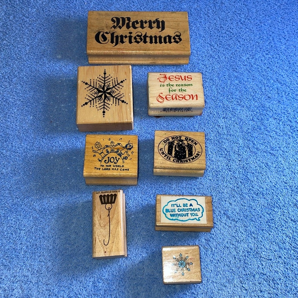 Retired Vintage Mounted Rubber Stamps.  8 Holiday Themed.
